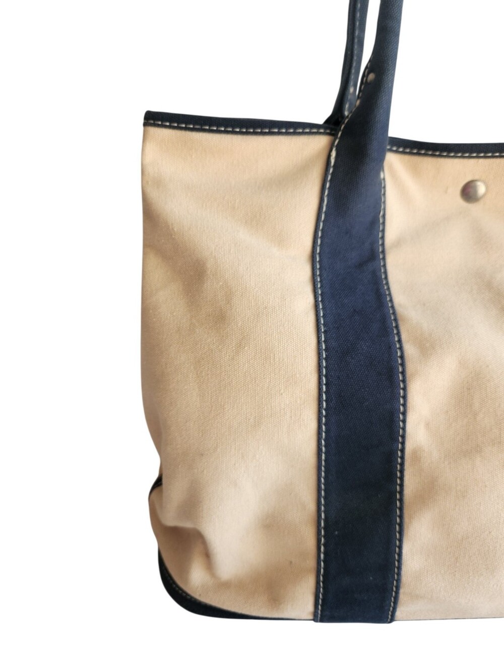 Vintage J. Crew Montauk Large Canvas Tote Natural Navy - Picture 5 of 16